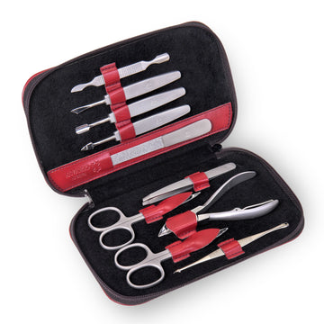 10-piece manicure case Manicure set / red (leather)